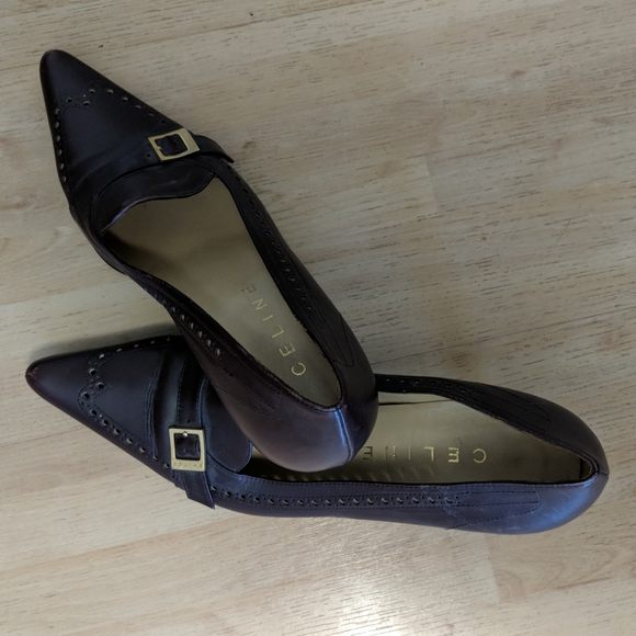 Celine burgundy-brown leather classic pumps/shoes, 2 1/2" heal,size 38 - Picture 10 of 11